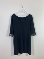 Black Dress with Embellished Cuffs (Size 14)