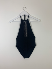 Black Bodysuit with Criss Cross Detailing (Size 8)