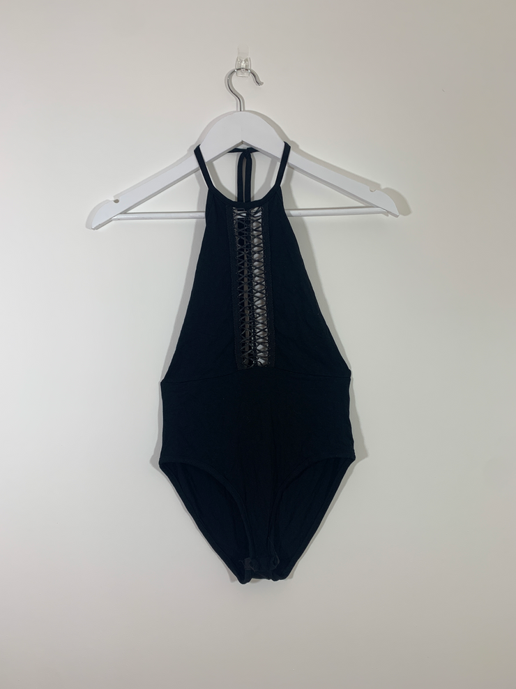 Black Bodysuit with Criss Cross Detailing (Size 8)