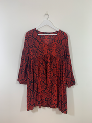 Red Long Sleeve Animal Print Dress (Large)