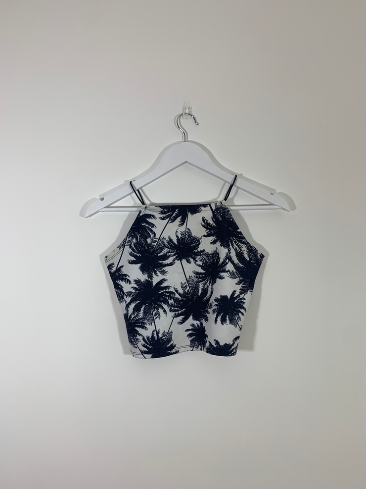 Palm Tree Print Strappy Crop Top (Size 8)