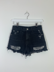 Black Denim Hot Pants (Size 6)