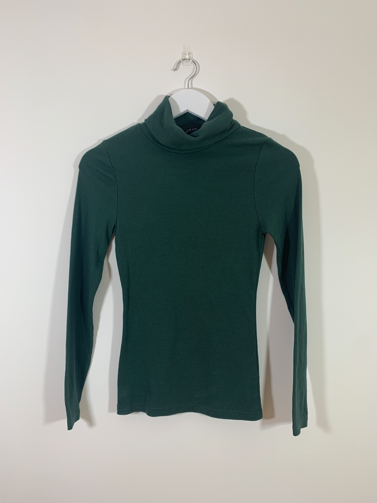 Green Ribbed High Neck Long Sleeve Top (Size 8)