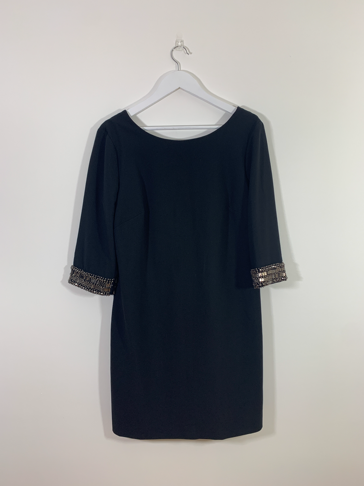 Black Dress with Embellished Cuffs (Size 14)