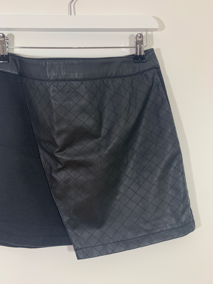 Black Denim and Leather Skirt (Size 12)