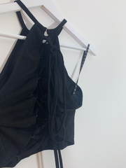 Black Faux Suede Crop Top with Tie Back (Size 8)