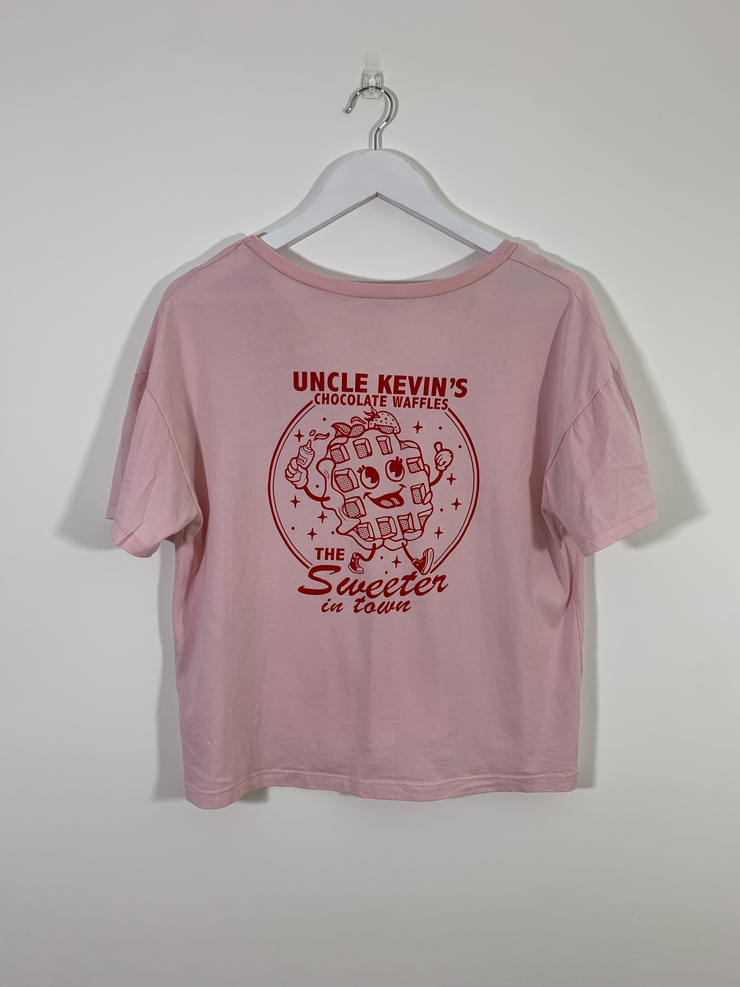 Pink Waffle Print V Neck T-Shirt (Medium)
