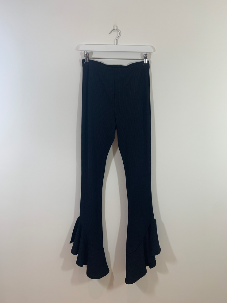 Black Jersey Ribbed Flares with Detailing (Size 12)