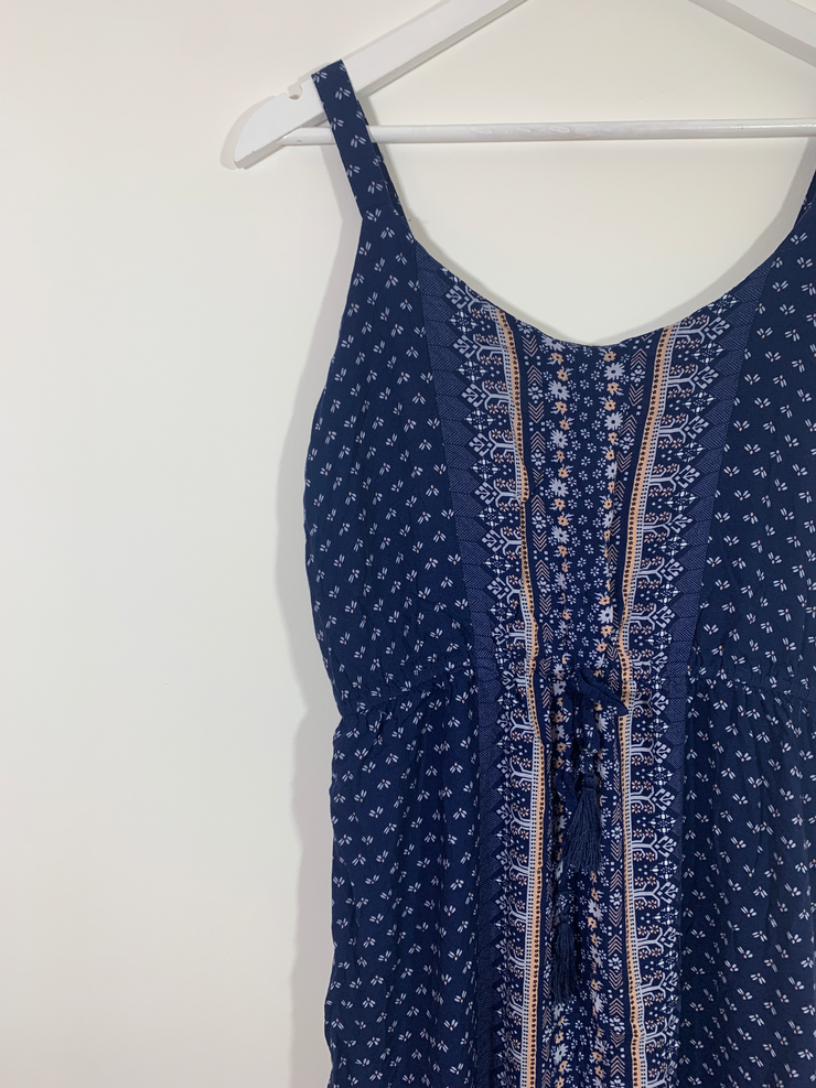 Blue Patterned Maxi Dress (Size 14)