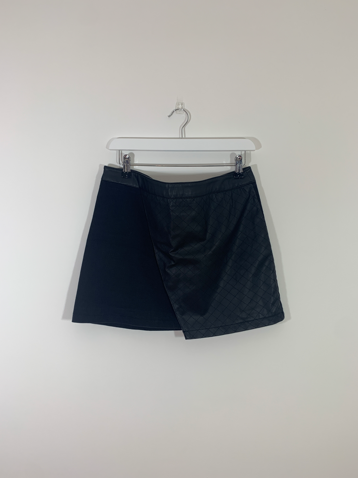 Black Denim and Leather Skirt (Size 12)