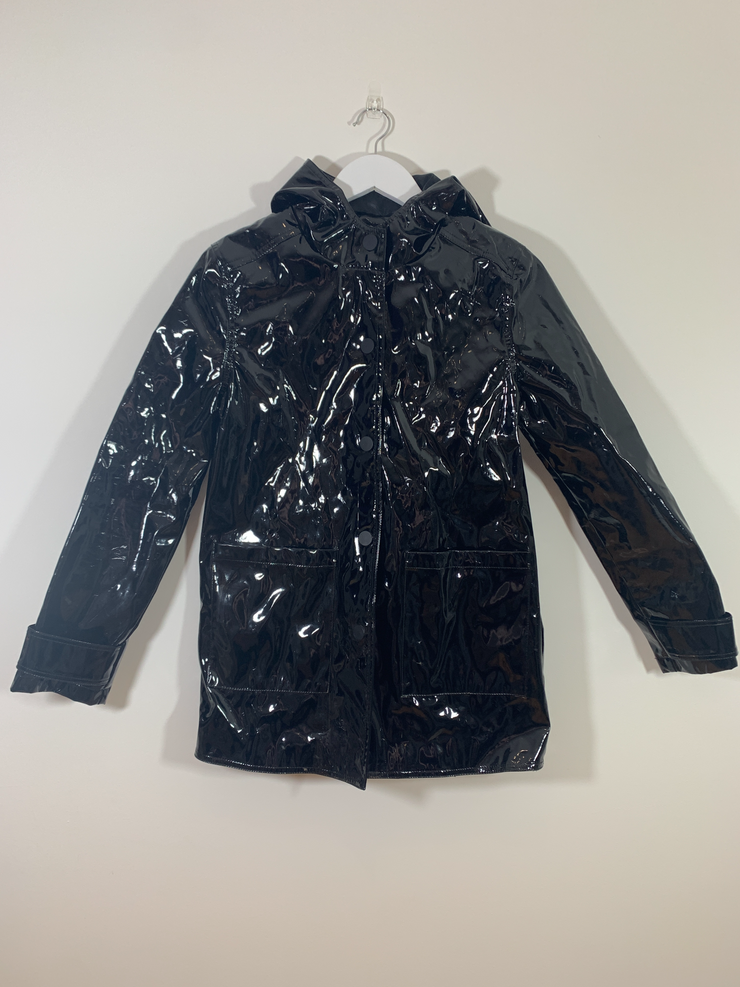 Black Shiny Rain Mac (Size 6)