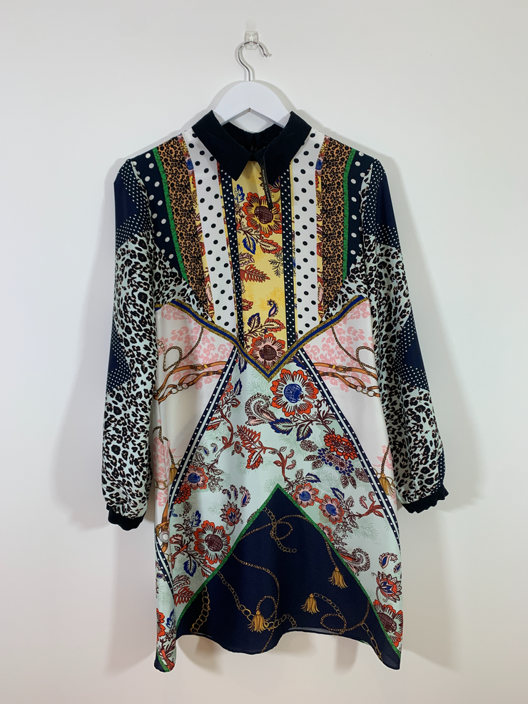 Long Sleeve Patterned Dress (Size 14)
