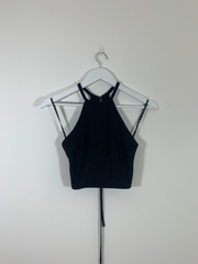 Black Faux Suede Crop Top with Tie Back (Size 8)