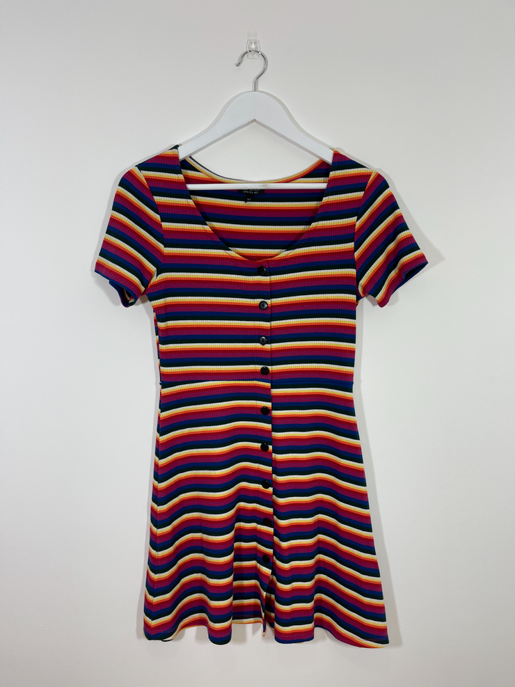 Colourful Button Up Stripe Dress (Size 12)