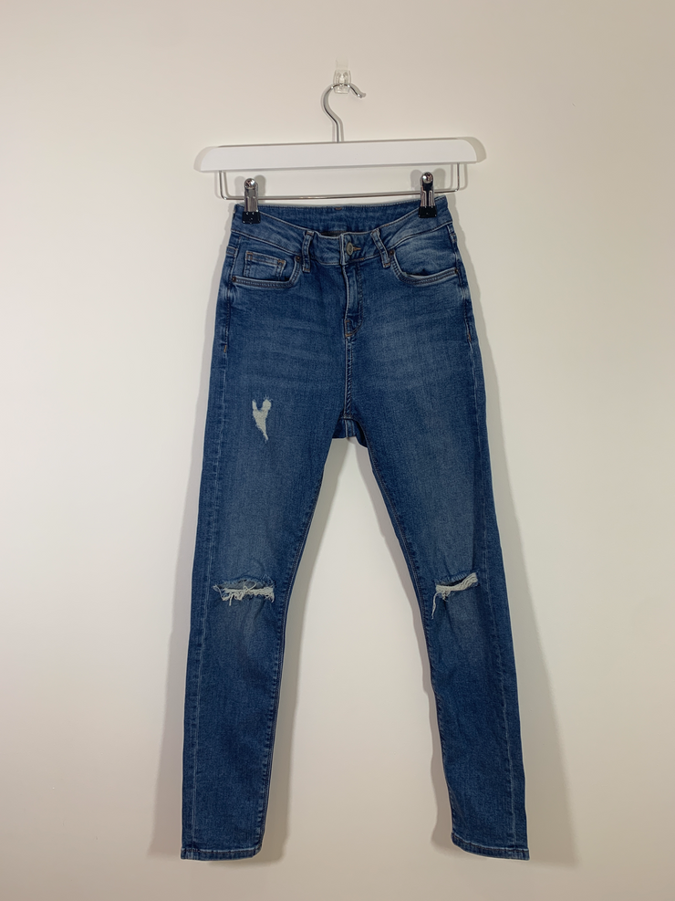 Blue High Waist Skinny Ripped Jeans (W26L28)
