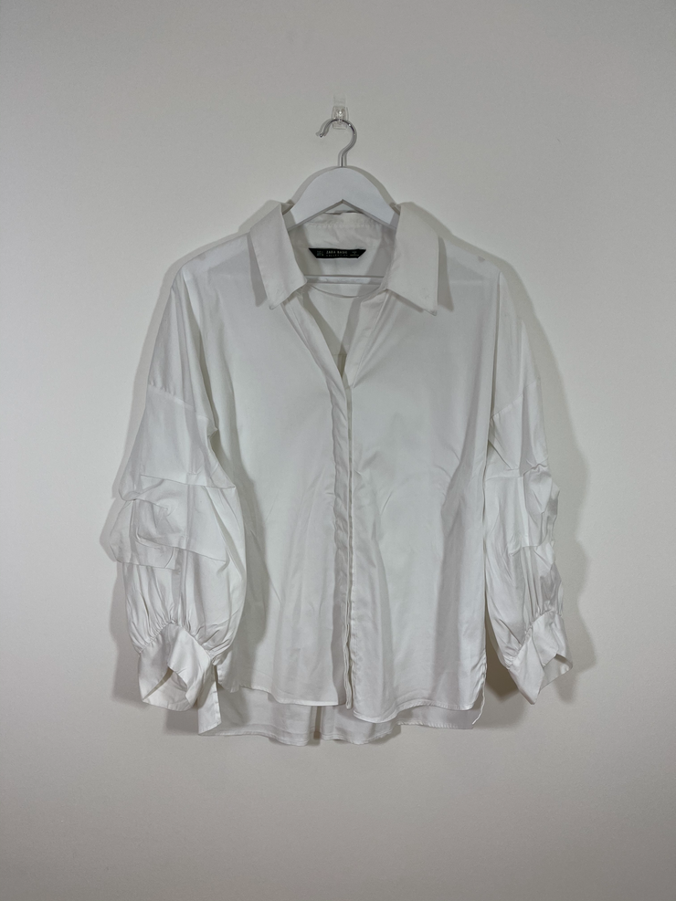 White Ruffle Sleeve Shirt (Large)