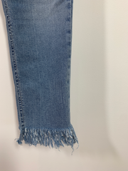 Light Blue High Waisted Skinny Jeans with Fray Hem (W32L30)