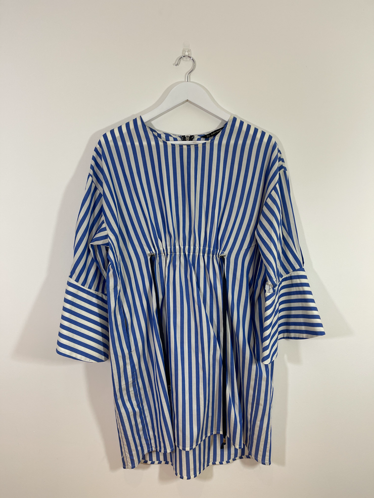 Blue Stripe Dress with Tie Waist (Large)