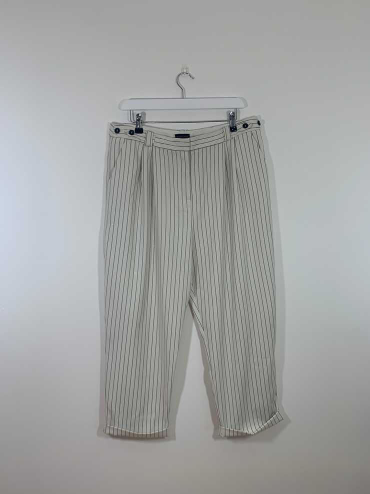 Striped Cropped Wide Leg Trousers (Size 16)
