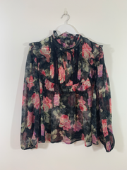 Sheer Floral Shirt with Tie Neck (Size 14)