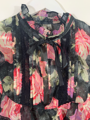 Sheer Floral Shirt with Tie Neck (Size 14)