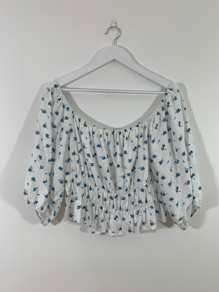 Blue Flower Print Cropped Top (Size 14)
