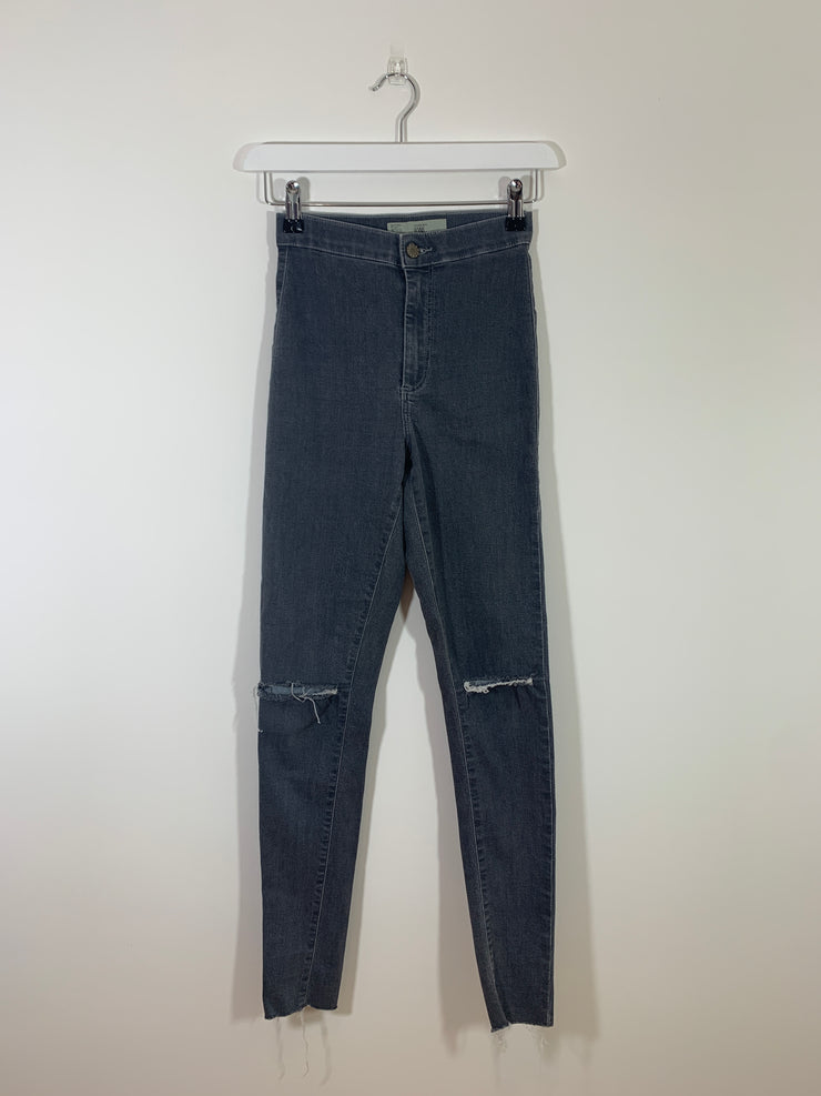 Grey High Waist Ripped Jeans (W25L32)