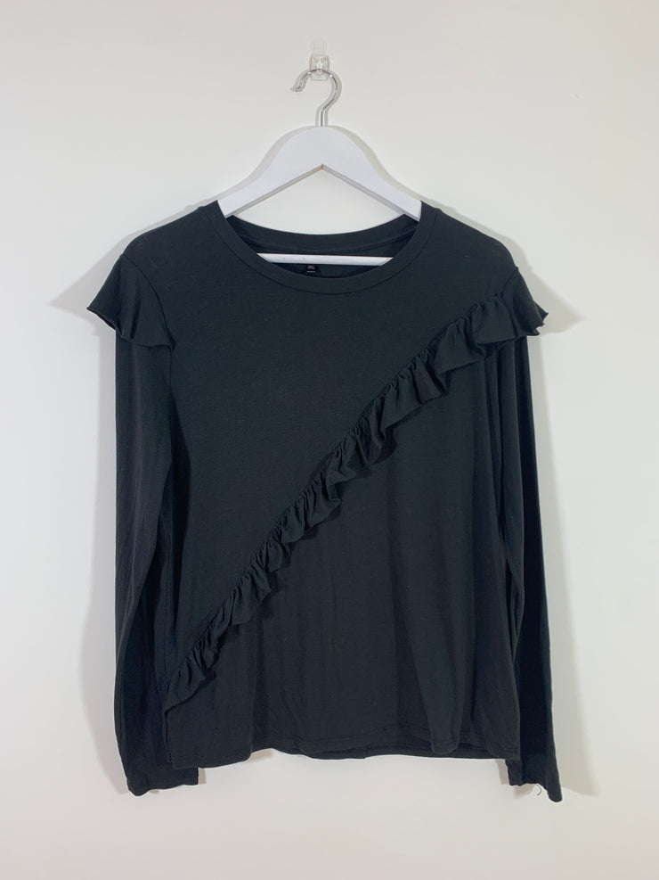 Grey Long Sleeve Frill Top (Size 14)
