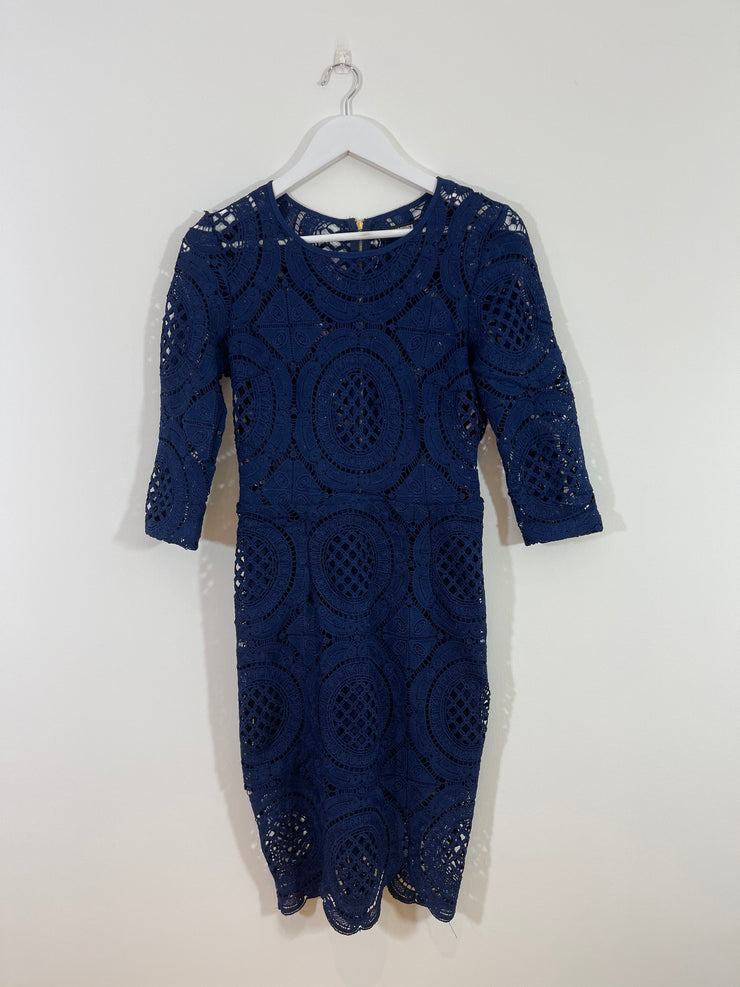 Blue Lace Midi Dress (Size 8)