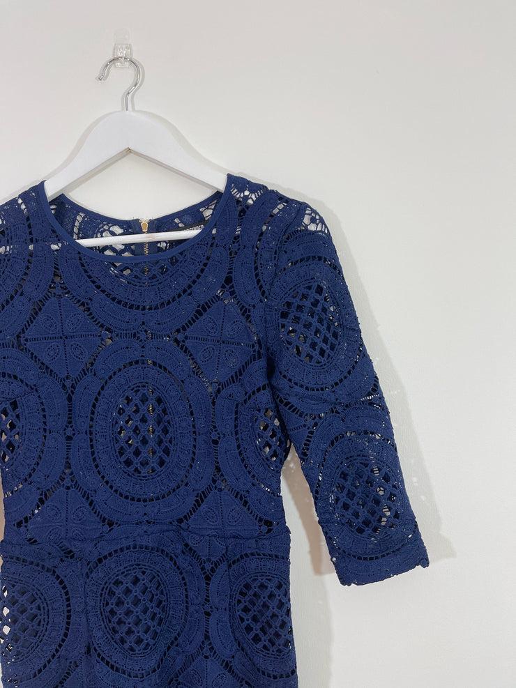 Blue Lace Midi Dress (Size 8)