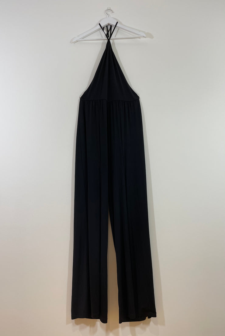 Halterneck Black Jumpsuit with Split Leg (Size 16)