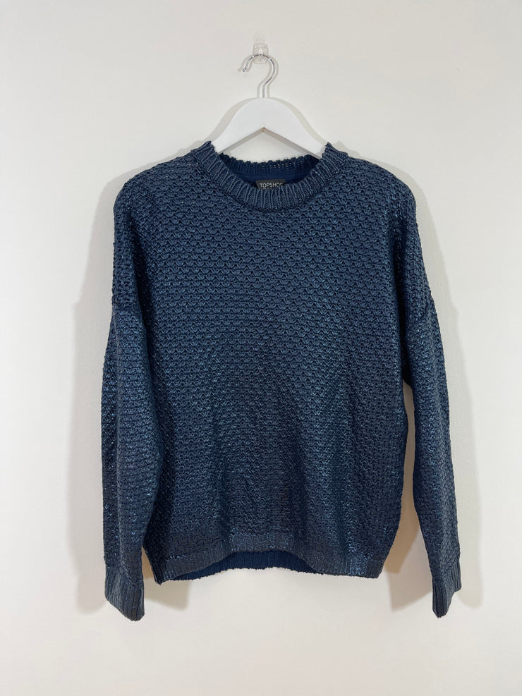 Blue Metallic Cable Knit Jumper (Size 12)