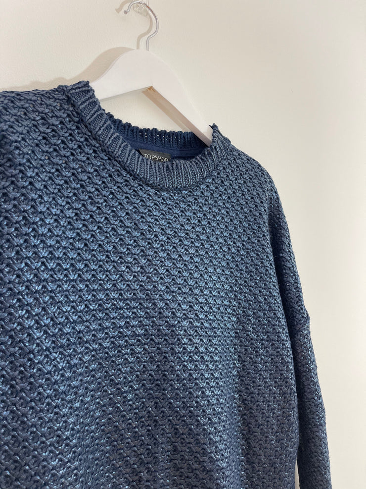 Blue Metallic Cable Knit Jumper (Size 12)