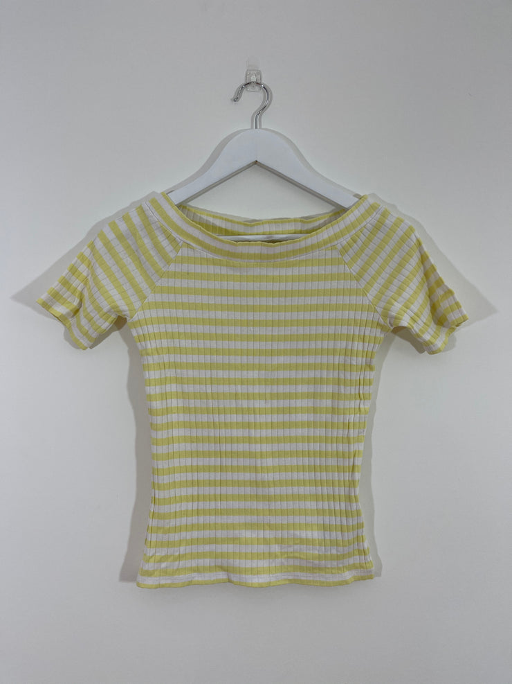 Yellow Stripe Bardot Top (Size 8)
