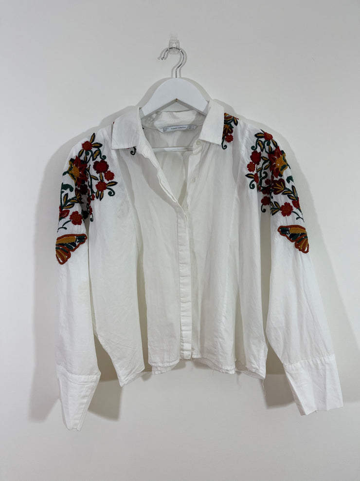 White Shirt with Floral Print (Large)