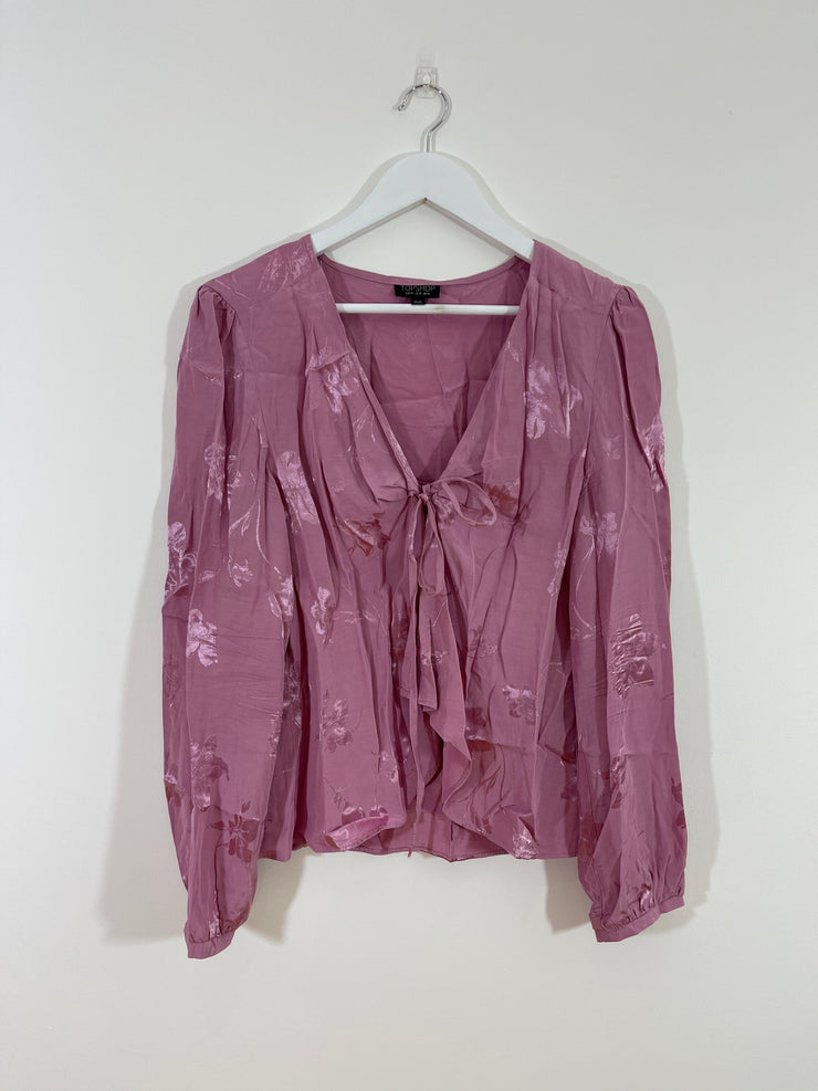 Pink Floral PJ Style Shirt with Tie Front (Size 14)