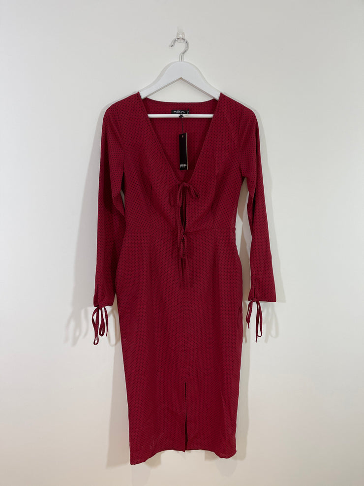 Red Polka Dot Midi Dress (Size 8)