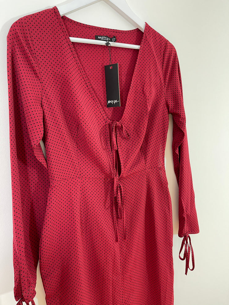 Red Polka Dot Midi Dress (Size 8)