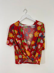 Red Cross-Over Flower Top (Medium)