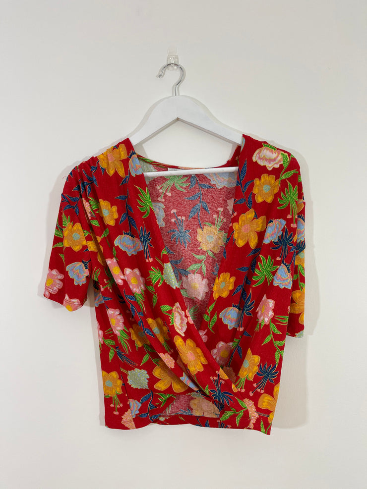 Red Cross-Over Flower Top (Medium)