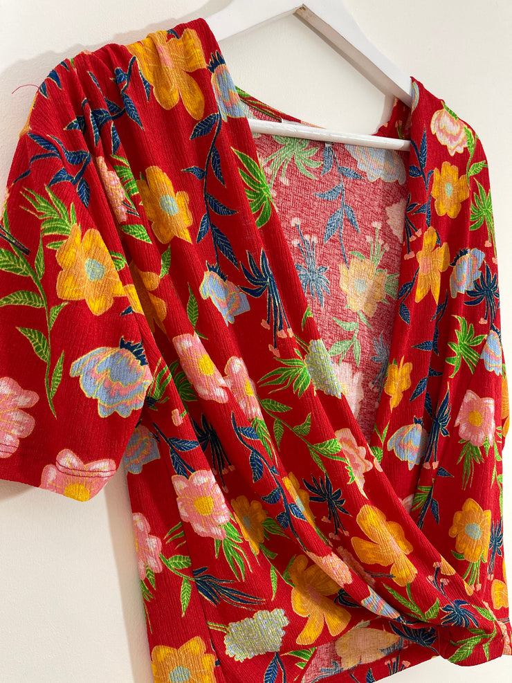 Red Cross-Over Flower Top (Medium)
