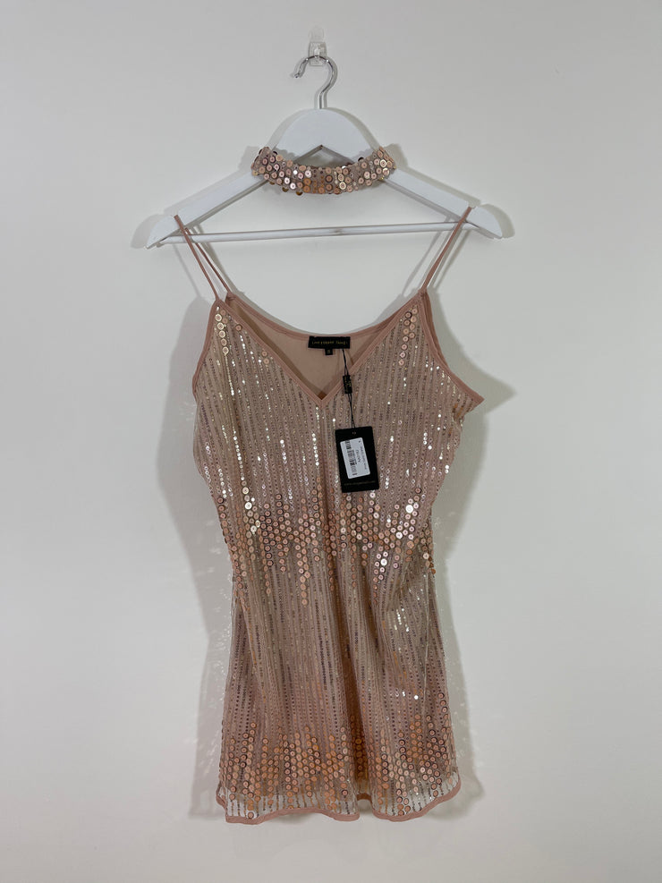 Pink Sequin Choker Mini Dress (Multiple Sizes)