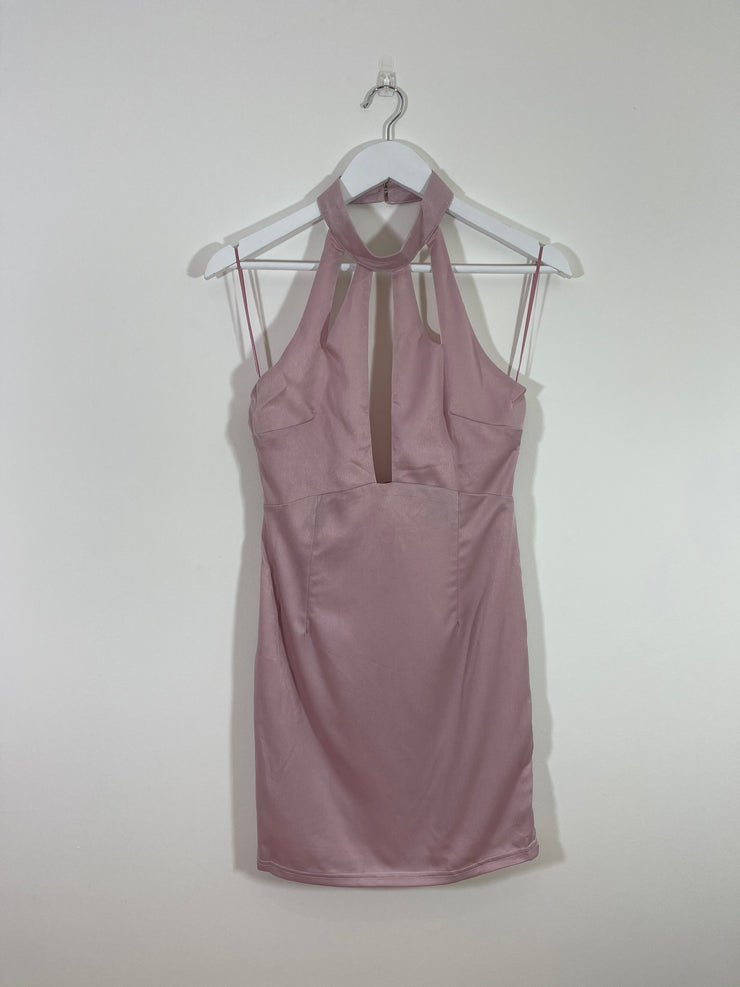 Pink Faux Satin Choker Dress (Multiple Sizes)