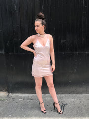 Pink Sequin Choker Mini Dress (Multiple Sizes)