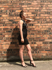 Black Satin Fitted Choker Dress (Multiple Sizes)