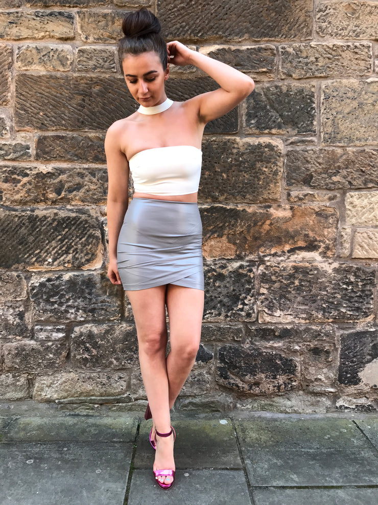 Grey Faux Leather Skirt (Multiple Sizes)