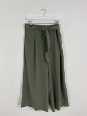 Khaki Green Cropped Wide Leg Trousers (Medium)