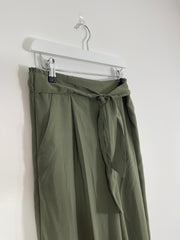 Khaki Green Cropped Wide Leg Trousers (Medium)