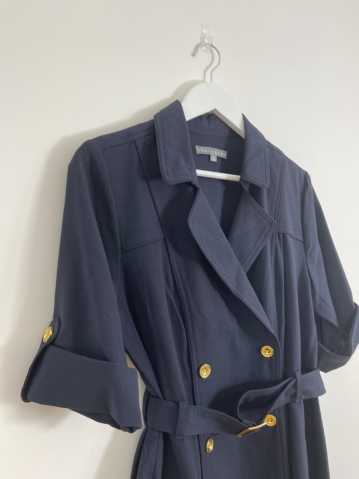 Navy Belted Button Dress (Size 12)