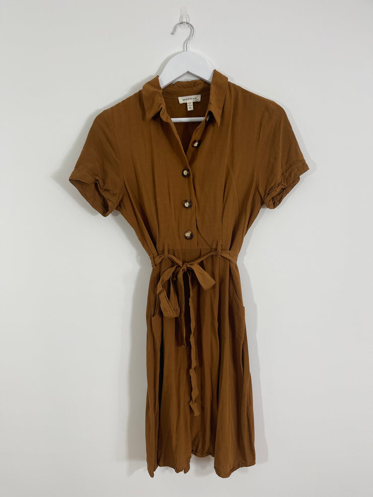 Tan Belted Midi Dress (Medium)